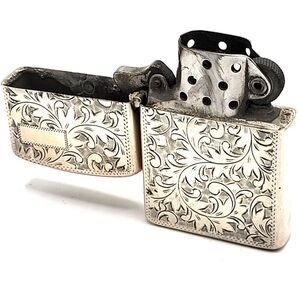 Sterling Silver Embossed  Flip top Lighter 2.25 in by 1.4 in